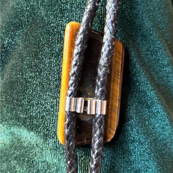 Vintage Bolo Tie Polished Tiger Eye Stone Large  Brown Yellow Braided Cord​​​ - Picture 7 of 11